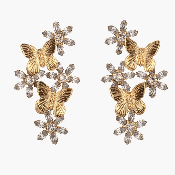 NWT Jennifer Behr Butterfly Crystal Gold Earrings - Picture 3 of 7